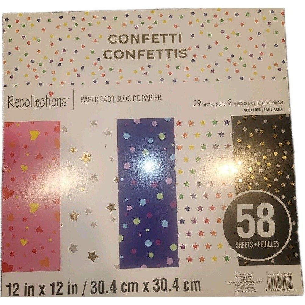 Recollections Confetti Paper Pad, 12"x12", 58 sheets (29 designs)